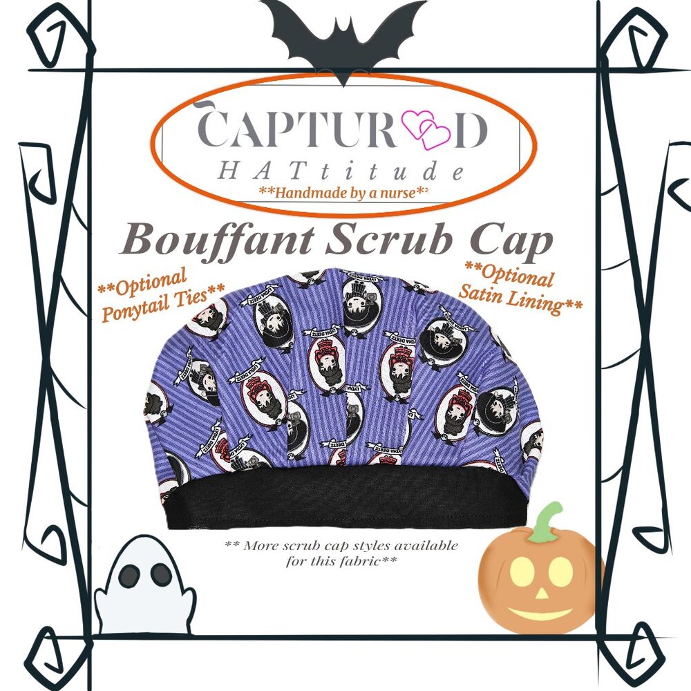 Womens Beetlejuice Movie Lydia Deetz Halloween Bouffant Scrub Cap, Handmade NWOT